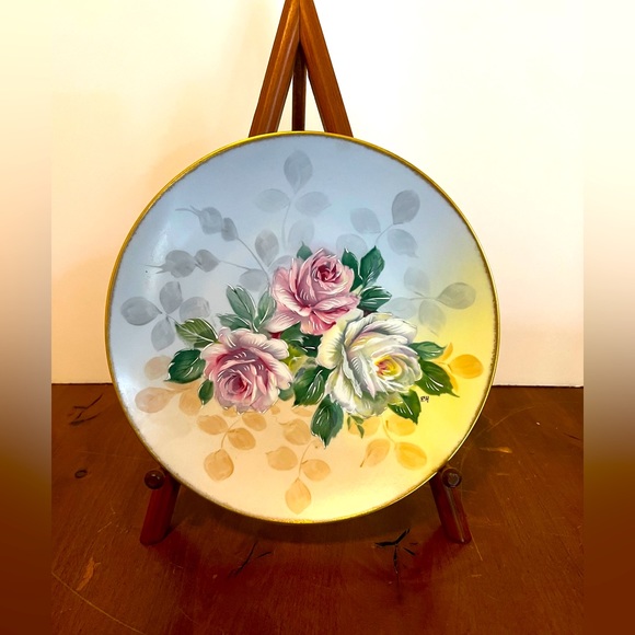 LIMOGES HAND PAINTED ROSES PLATE  ARTIST SIGNED F. H. FRONT & BACK FRANCE 21/100 - Picture 2 of 6